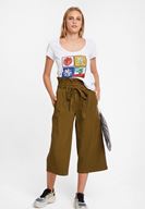 Bayan Yeşil Beli Kemerli Bol Pantolon