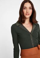 Bayan Yeşil Uzun Kollu Yaka Detaylı Bluz