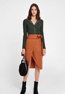 Bayan Yeşil Uzun Kollu Yaka Detaylı Bluz