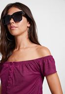 Bayan Mor Düşük Omuzlu Bağlama Detaylı Bluz