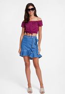 Bayan Mor Düşük Omuzlu Bağlama Detaylı Bluz