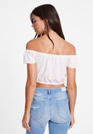 Bayan Pembe Düşük Omuzlu Bağlama Detaylı Bluz