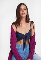 Bayan Lacivert Önden Bağlamalı Kısa Bluz