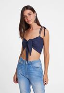 Bayan Lacivert Önden Bağlamalı Kısa Bluz