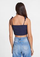 Bayan Lacivert Önden Bağlamalı Kısa Bluz