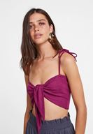 Bayan Mor Önden Bağlamalı Kısa Bluz