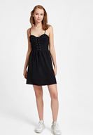 Bayan Siyah İnce Askılı Bağlama Detaylı Elbise