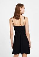 Bayan Siyah İnce Askılı Bağlama Detaylı Elbise