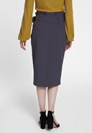 Bayan Gri Beli Kemerli Düğme Detaylı Kalem Etek