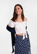 Bayan Pembe Belden Bağlama Detaylı Askılı Bluz