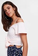 Bayan Pembe Belden Bağlama Detaylı Askılı Bluz