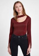 Bayan Bordo Uzun Kollu Cut Out Detaylı Bluz