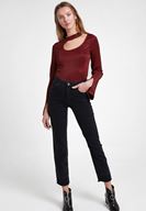 Bayan Bordo Uzun Kollu Cut Out Detaylı Bluz