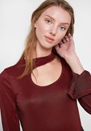 Bayan Bordo Uzun Kollu Cut Out Detaylı Bluz