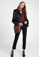 Bayan Bordo Uzun Kollu Cut Out Detaylı Bluz