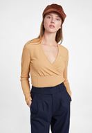 Bayan Kahverengi Dokulu Kruvaze Bluz