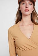 Bayan Kahverengi Dokulu Kruvaze Bluz