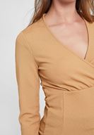 Bayan Kahverengi Dokulu Kruvaze Bluz