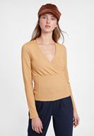 Bayan Kahverengi Dokulu Kruvaze Bluz