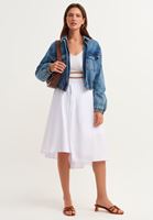 Bayan Beyaz Beli Lastik Detaylı Pamuk Etek