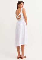 Bayan Beyaz Beli Lastik Detaylı Pamuk Etek