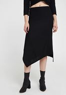 Bayan Siyah Asimetrik Dikiş Detaylı Etek