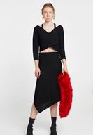 Bayan Siyah Asimetrik Dikiş Detaylı Etek