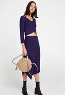 Bayan Mor Asimetrik Dikiş Detaylı Etek