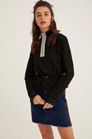 Bayan Siyah Yakası Fermuar Detaylı Sweatshirt