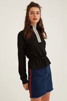 Bayan Siyah Yakası Fermuar Detaylı Sweatshirt