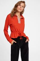 Bayan Turuncu Yakası Fermuar Detaylı Sweatshirt