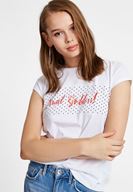 Bayan Beyaz Baskı Desenli Tişört