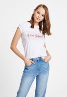 Bayan Beyaz Baskı Desenli Tişört