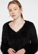 Bayan Siyah Kol Detaylı Tüylü Triko