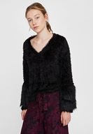 Bayan Siyah Kol Detaylı Tüylü Triko