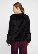 Bayan Siyah Kol Detaylı Tüylü Triko