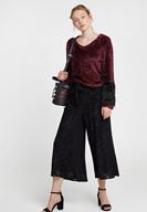 Bayan Bordo Kol Detaylı Tüylü Triko