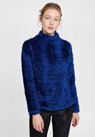 Bayan Lacivert Boğazlı Tüy Detaylı Triko