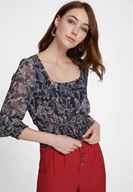 Bayan Çok Renkli Karışık Desenli Beli Lastik Detaylı Bluz