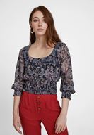 Bayan Çok Renkli Karışık Desenli Beli Lastik Detaylı Bluz