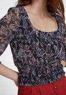 Bayan Çok Renkli Karışık Desenli Beli Lastik Detaylı Bluz