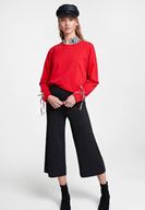 Bayan Siyah Parlak Detaylı Bol Pantolon