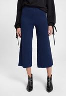 Bayan Lacivert Parlak Detaylı Bol Pantolon