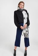 Bayan Lacivert Parlak Detaylı Bol Pantolon