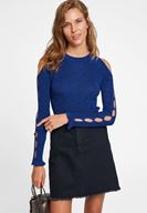 Bayan Lacivert Cut Out Detaylı Triko