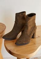 Bayan Yeşil Süet Kalın Topuk Bot