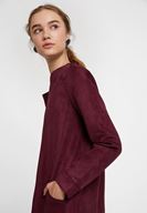 Bayan Bordo Cep Detaylı Süet Ceket