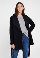 Bayan Siyah Kemer Detaylı İnce Yün Kaban