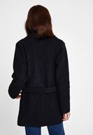 Bayan Siyah Kemer Detaylı İnce Yün Kaban