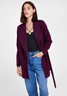 Bayan Mor Kemer Detaylı İnce Yün Kaban